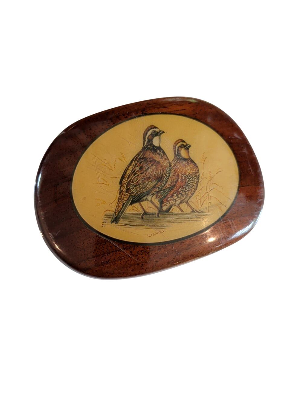 Vintage Limited Edition Handmade Carved Wood D. Larison Quail Belt Buckle